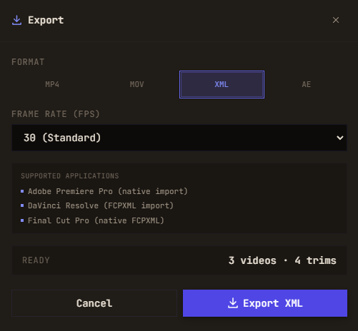 Video Quick Cut — Export